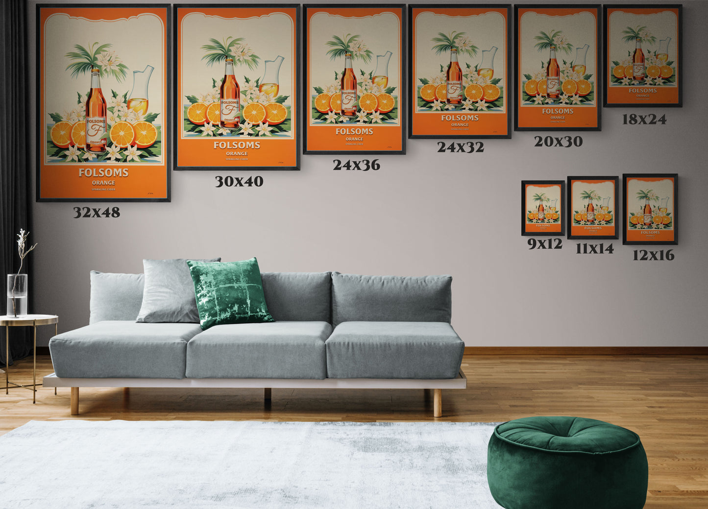 "Folsoms Orange Sparkling Cider Art Print – Vibrant Vintage with Citrus and Floral Elements" Matte Canvas, Black Frame