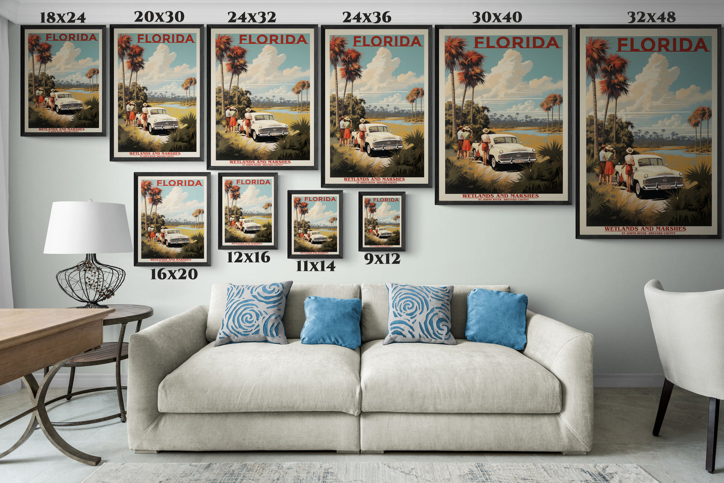 "Vintage Florida Poster - Wetlands and Marshes St. Johns River Matte Canvas Wall Art with Black Frame" Matte Canvas, Black Frame