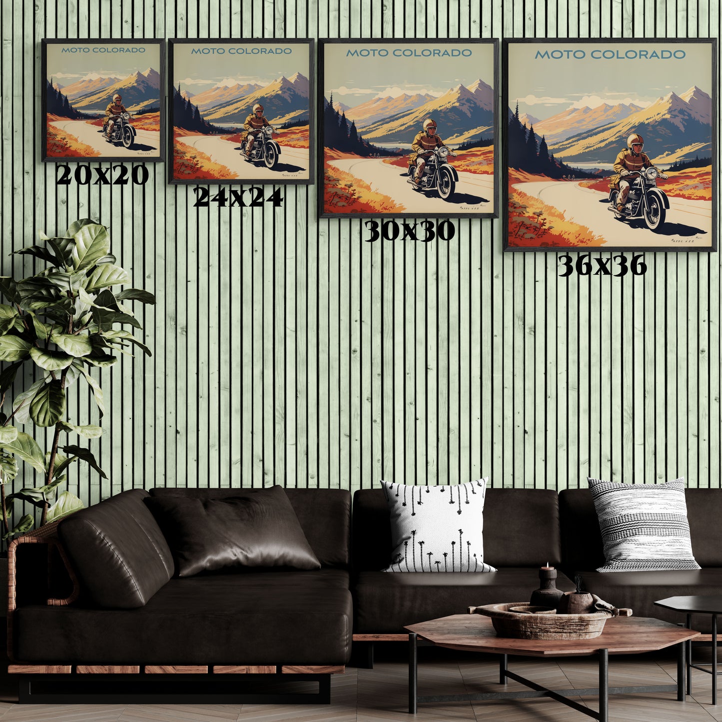 Vintage Moto Colorado Scenic Ride – Retro Motorcycle Art, Gallery Canvas Wraps, Square Frame