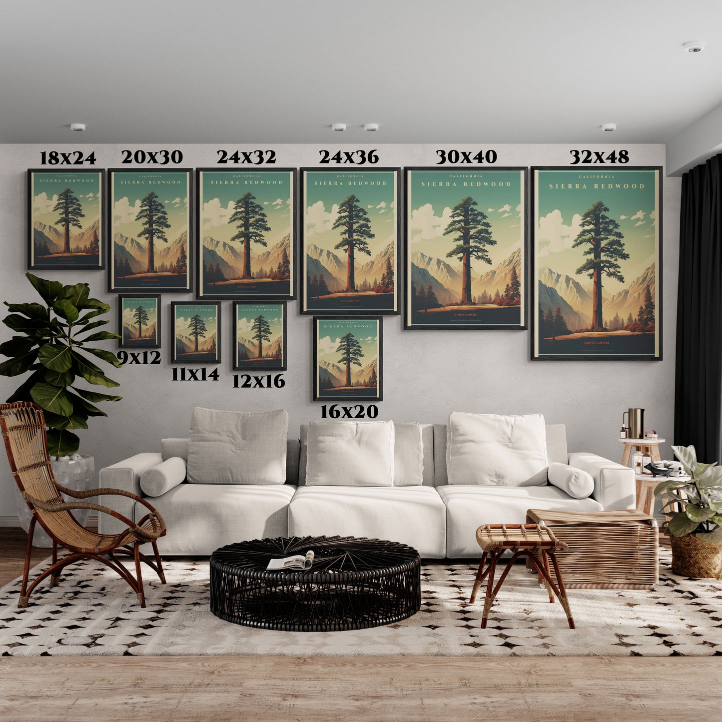 "Vintage Sierra Redwood Poster - Kings Canyon Matte Canvas Wall Art with Black Frame" Matte Canvas, Black Frame