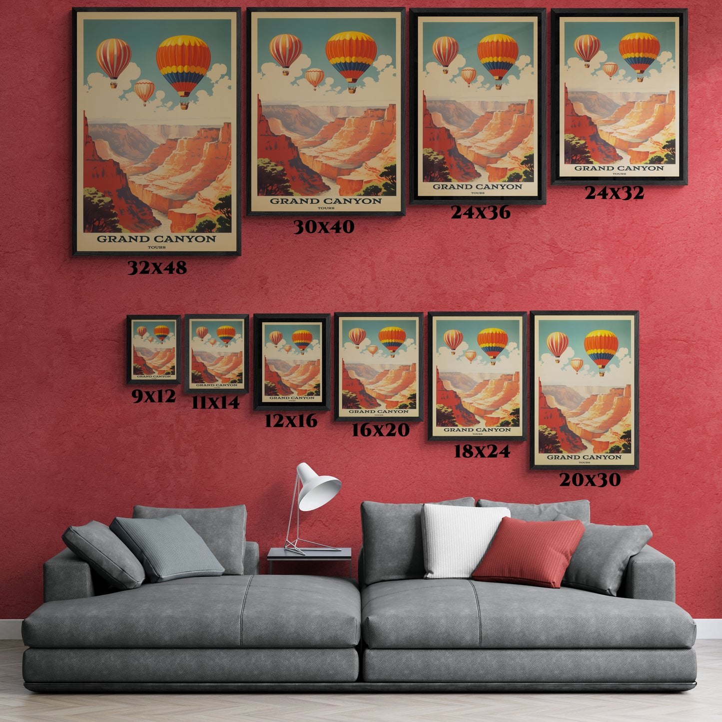 "Vintage Grand Canyon Balloon Tours Poster - Matte Canvas Wall Art with Black Frame" Matte Canvas, Black Frame