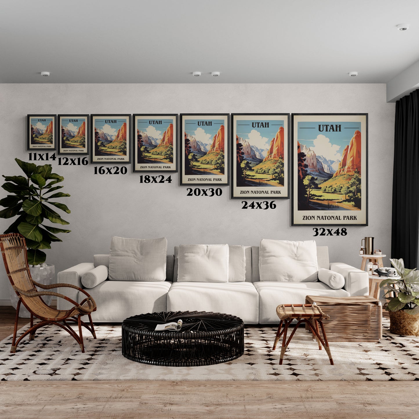 Vintage Utah Poster - Zion National Park Scenic Landscape Art Print Framed Posters