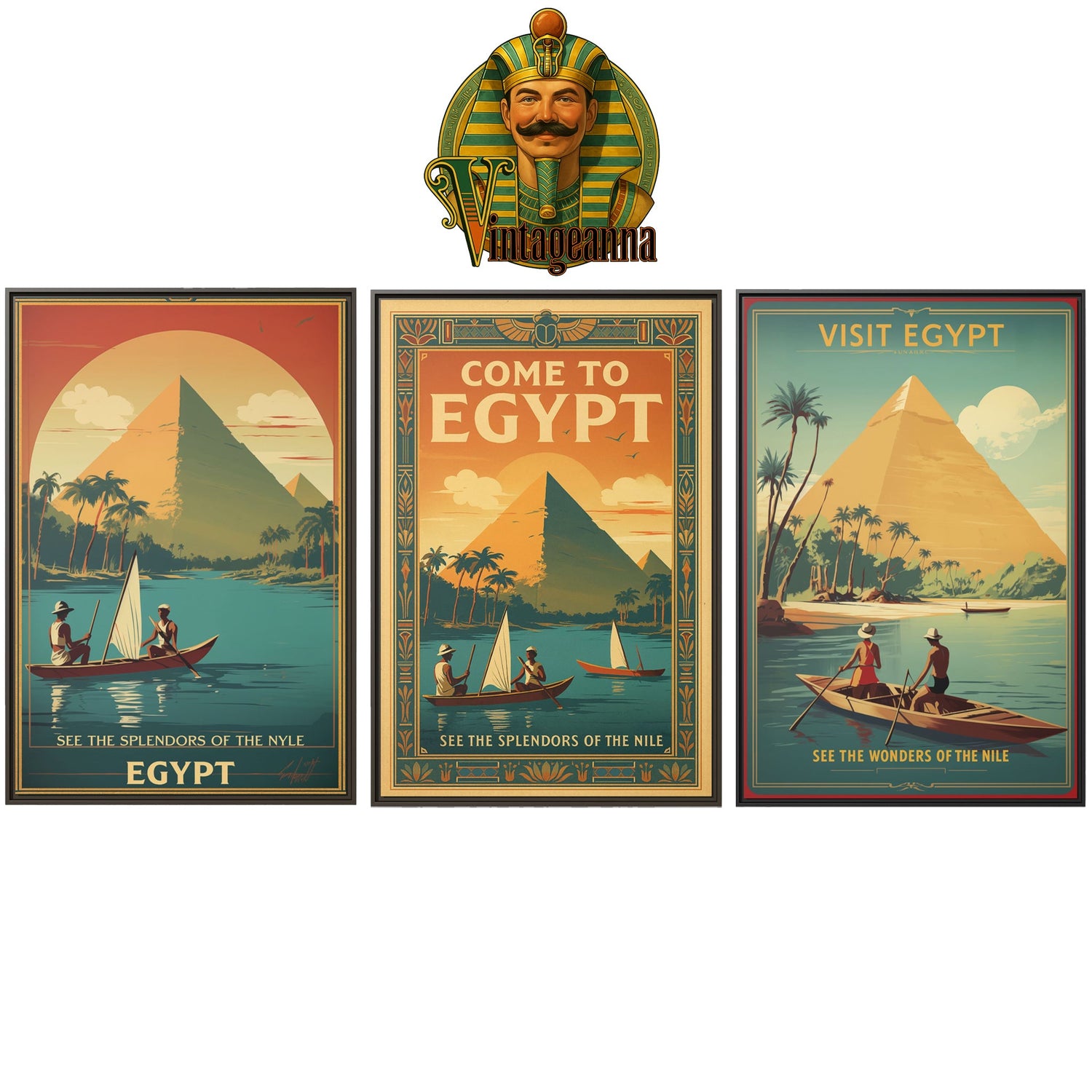 Vintage Egypt Travel Art Bundle — Matte Canvas Set (of 3)