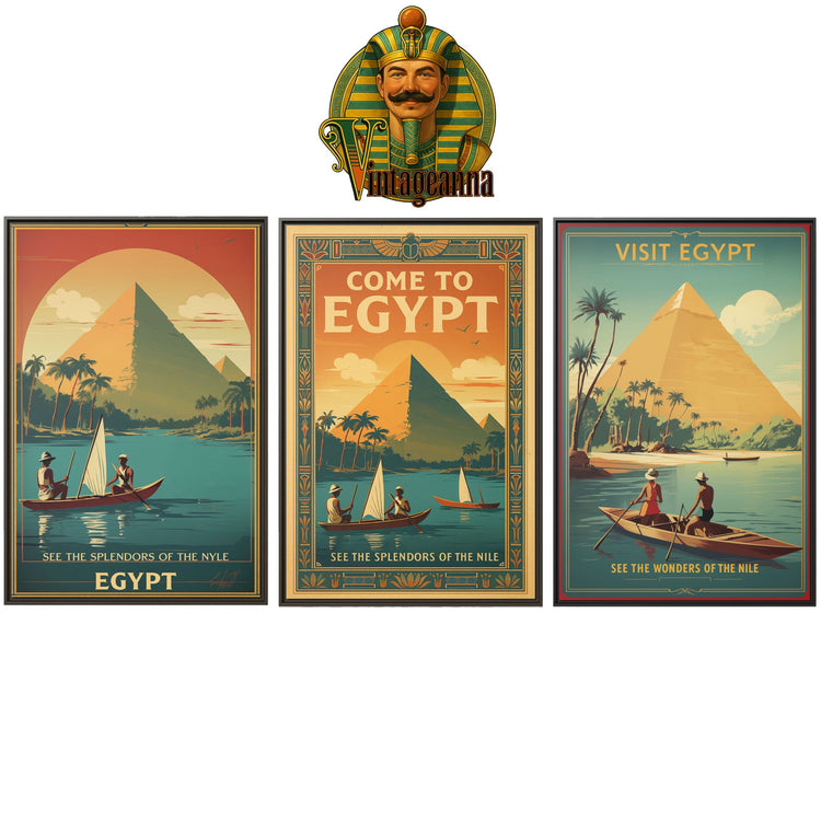 Vintage Egypt Travel Art Bundle — Matte Canvas Set (of 3)