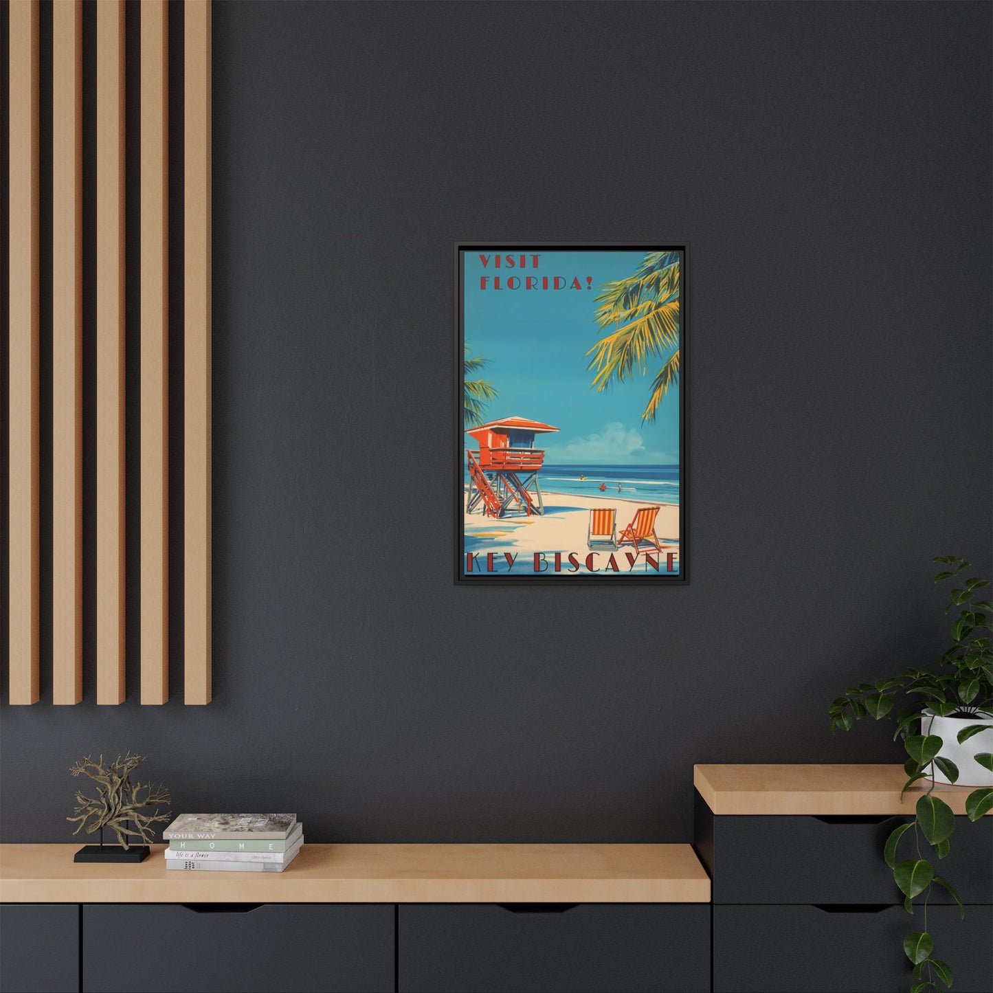 Key Biscayne Vintage Travel Poster Matte Canvas Print — Framed “Visit Florida!” Beach Wall Art