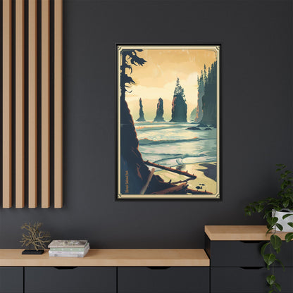 Framed Coastal Cliff Canvas Print — Vintage Seascape Wall Art