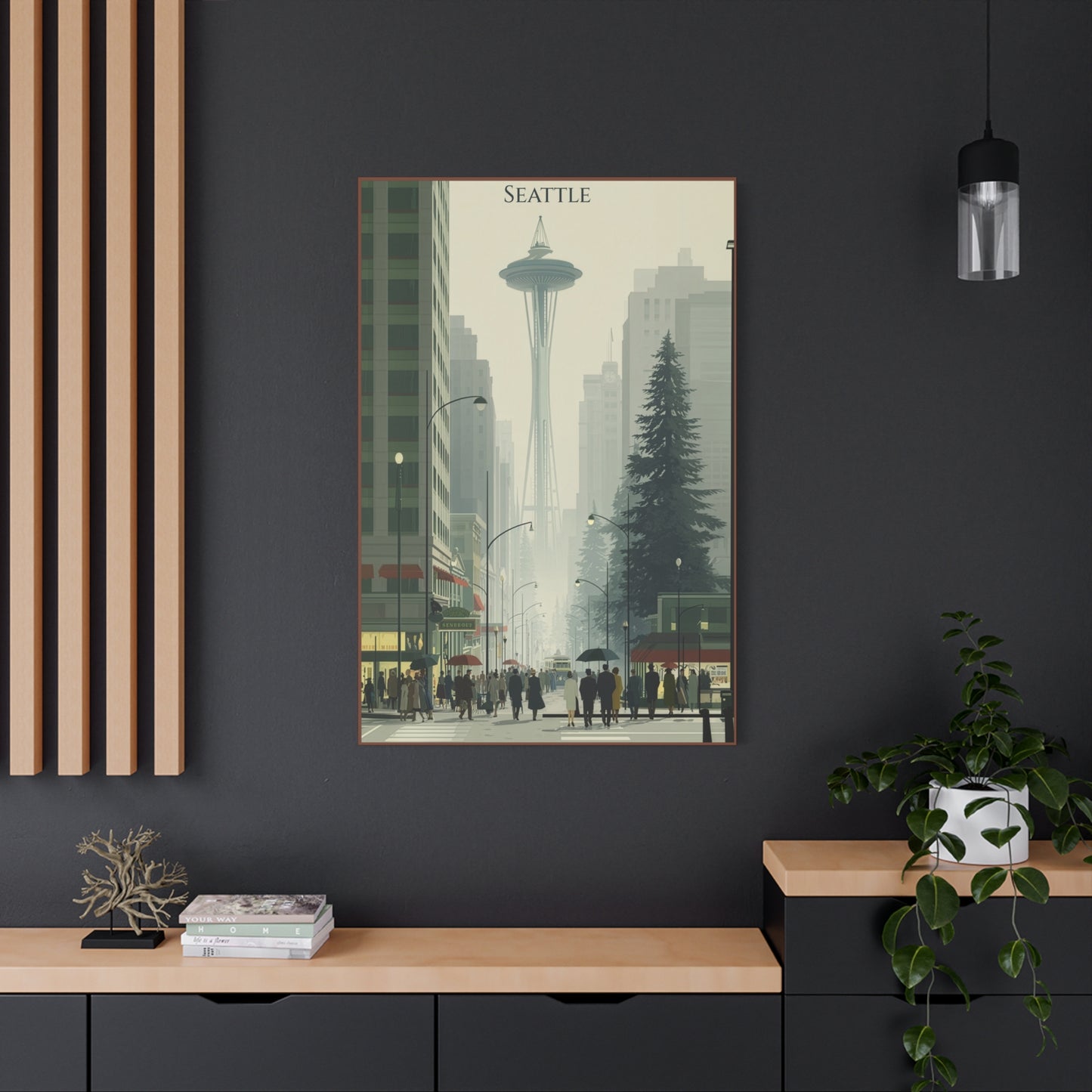 Seattle Skyline Canvas Print — Vintage Space Needle Cityscape Matte Stretched Wall Art