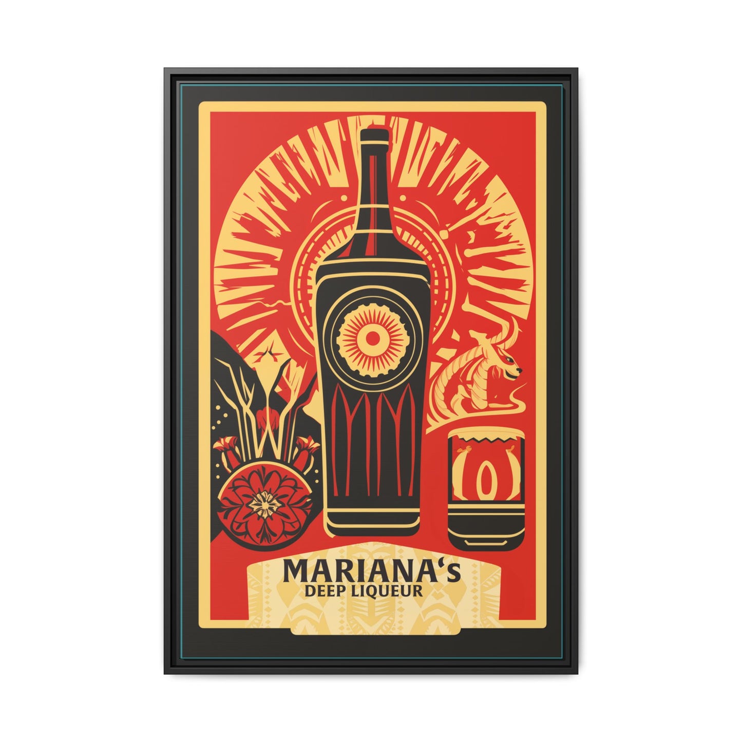 "Vintage Mariana's Deep Liqueur Bottle Poster - Matte Canvas Wall Art with Black Frame" Matte Canvas, Black Frame