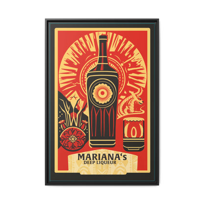 "Vintage Mariana's Deep Liqueur Bottle Poster - Matte Canvas Wall Art with Black Frame" Matte Canvas, Black Frame