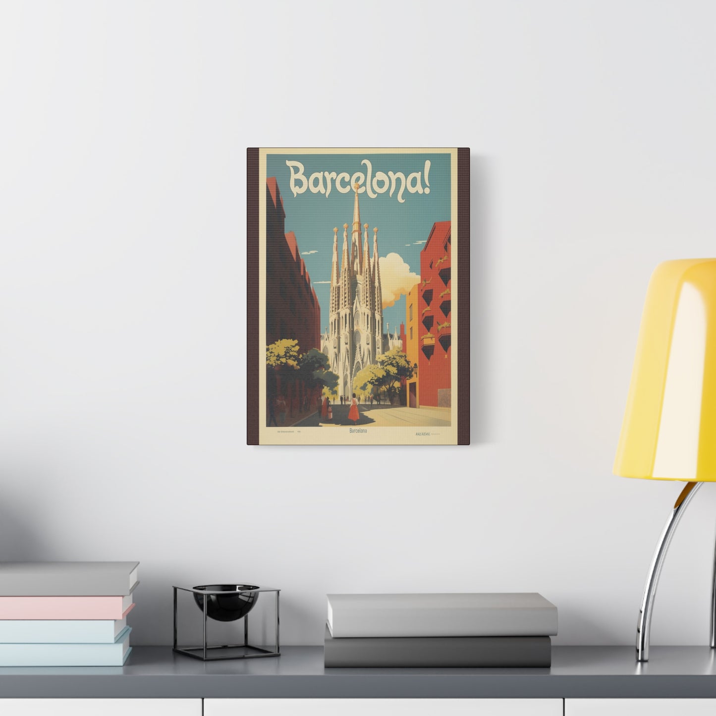 Barcelona Travel Poster Matte Canvas Print - Stretched Wall Art