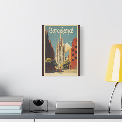 Barcelona Travel Poster Matte Canvas Print - Stretched Wall Art