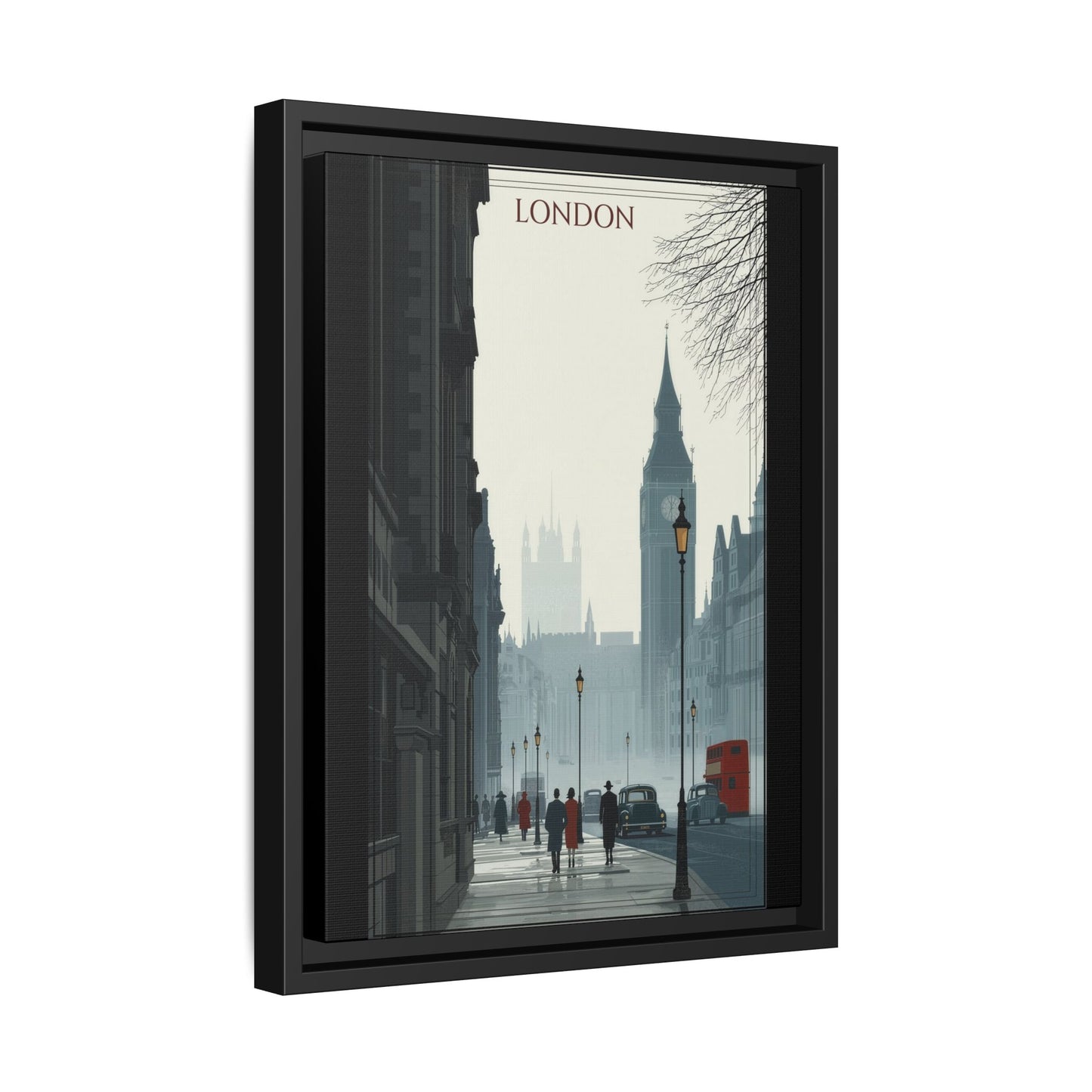 London Street Matte Canvas Print — Framed Vintage Cityscape Wall Art