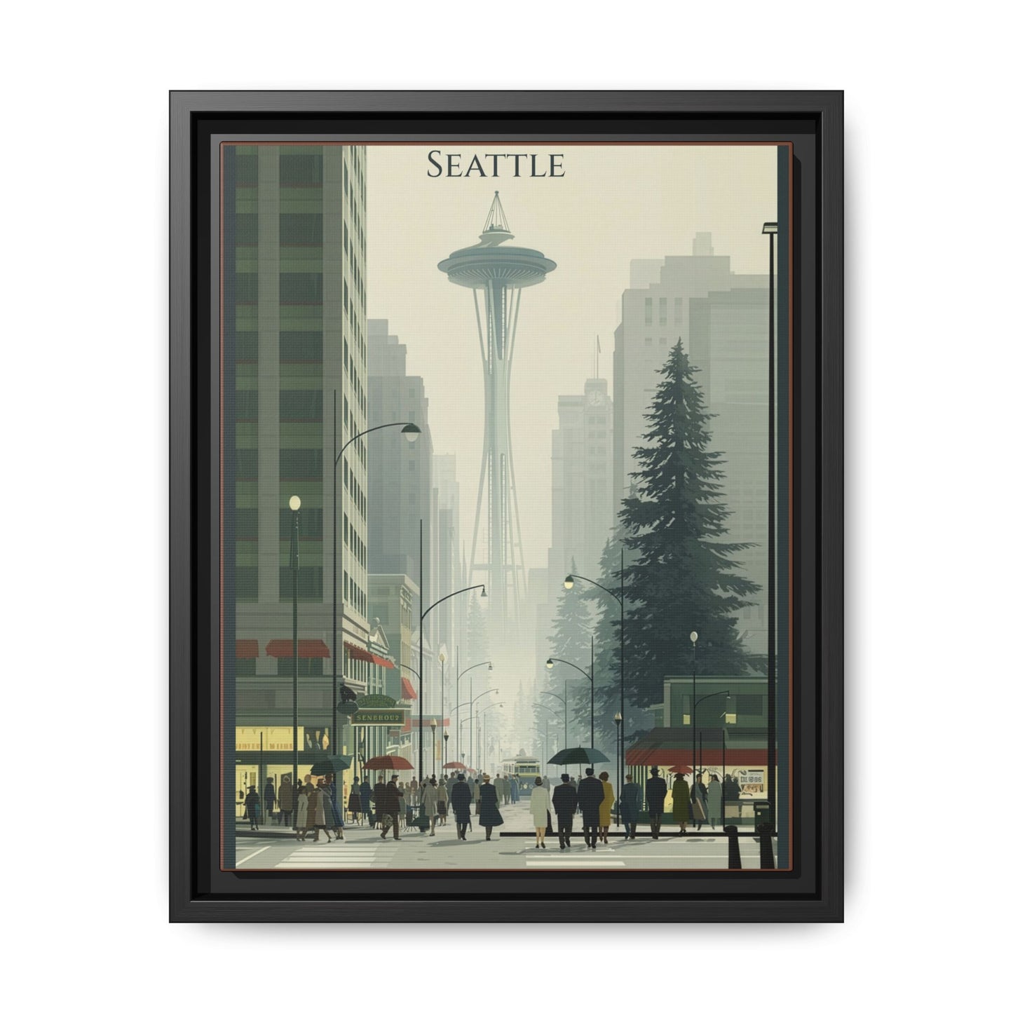 Seattle Space Needle Matte Canvas Print — Framed Vintage Cityscape Wall Art