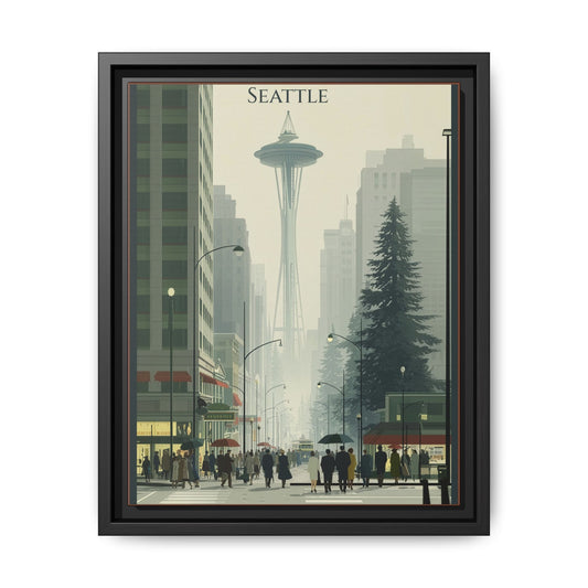 Seattle Space Needle Matte Canvas Print — Framed Vintage Cityscape Wall Art