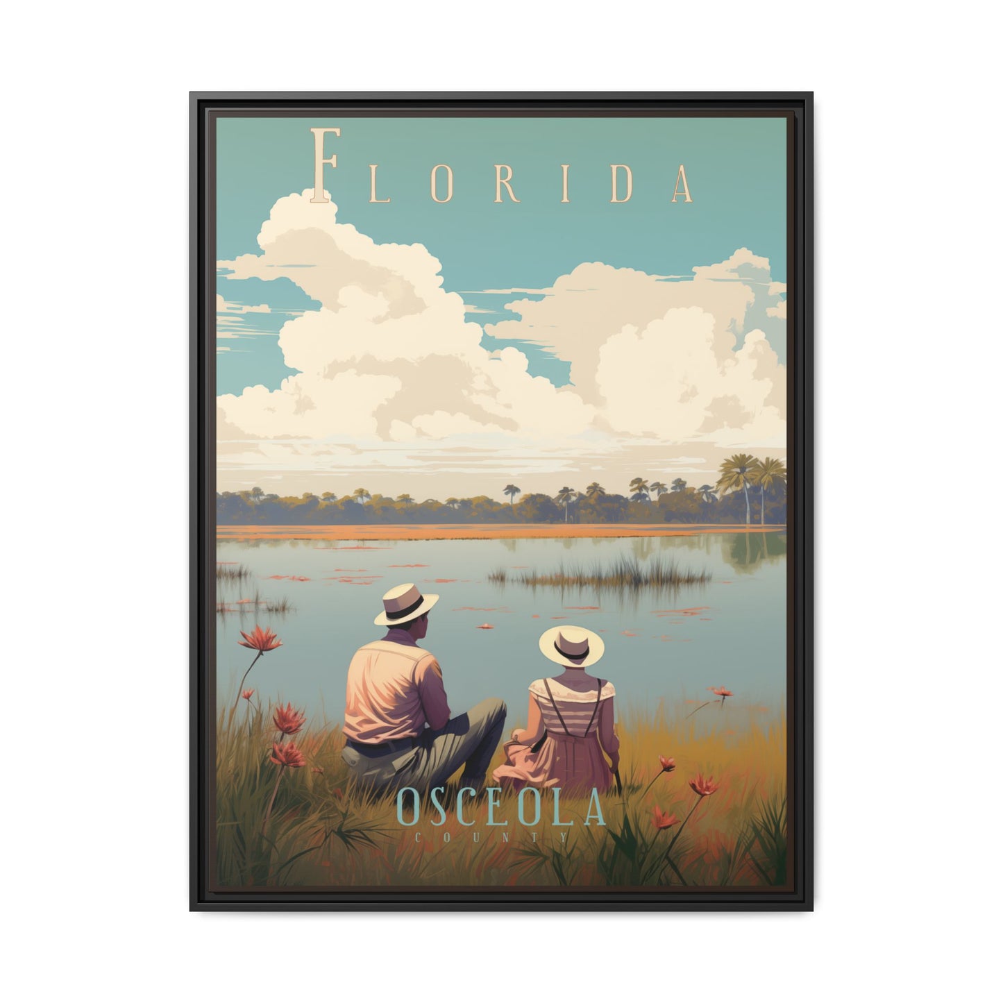 "Vintage Florida Poster - Osceola County Scenic Matte Canvas Wall Art with Black Frame" Matte Canvas, Black Frame