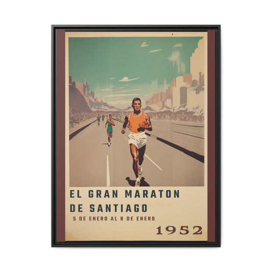 "El Gran Maratón de Santiago – Vintage Marathon Canvas (1952)"Matte Canvas, Black Frame