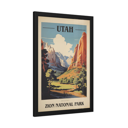 Vintage Utah Zion National Park travel framed art print, black frame, additional view