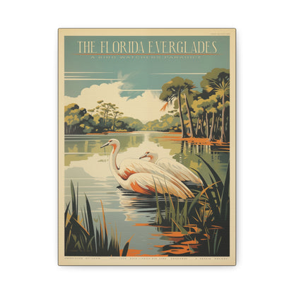 "Vintage Florida Everglades Flamingo Poster - Matte Stretched Canvas Wall Art" Matte Canvas, Stretched, 1.25"