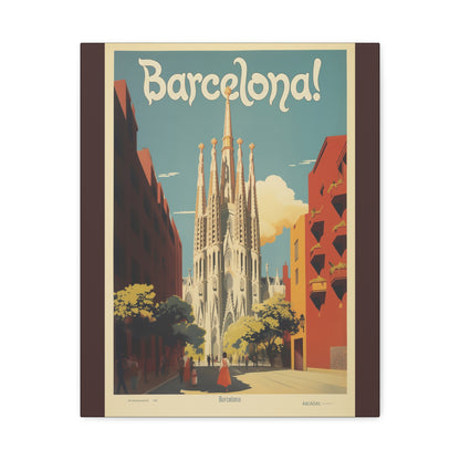 Barcelona Travel Poster Matte Canvas Print - Stretched Wall Art