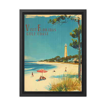 "Visit Florida’s Gulf Coast - Vintage Beach Scene Framed Poster"