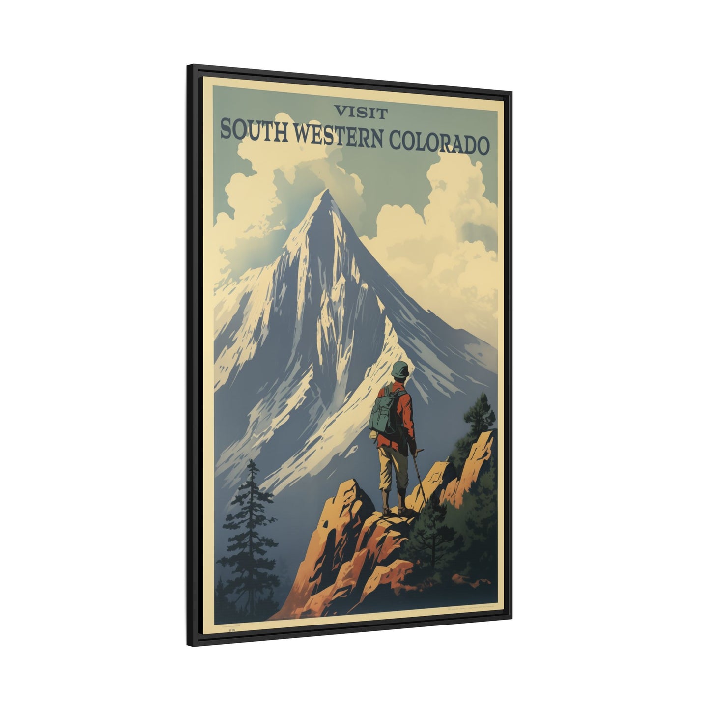 "Vintage South Western Colorado Travel Poster - Matte Canvas Wall Art with Black Frame" Matte Canvas, Black Frame