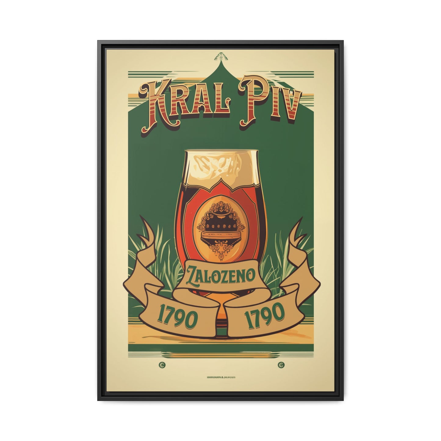 "Vintage Kral Piv Zalozeno Poster - Matte Canvas Wall Art with Black Frame" Matte Canvas, Black Frame