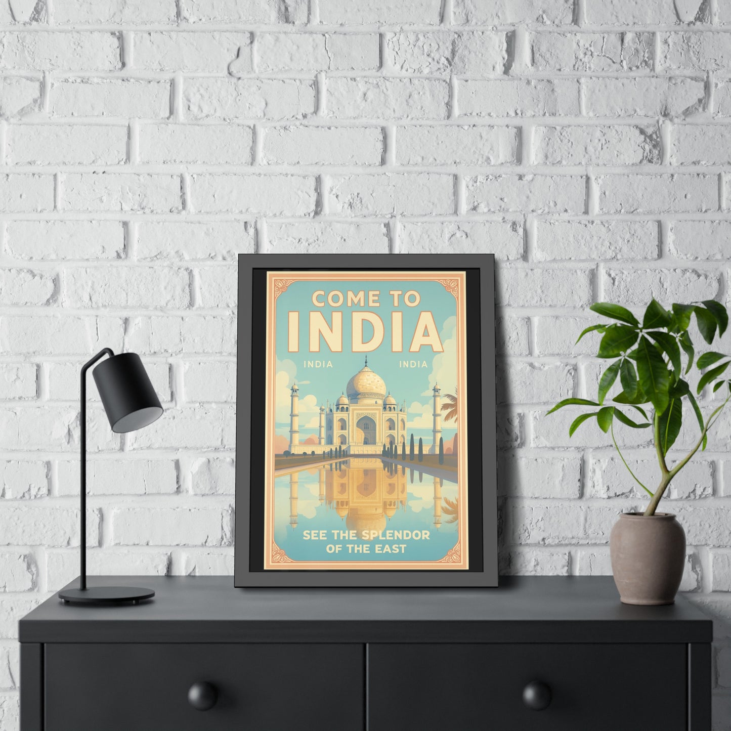 Come to India Framed Poster – Vintage Taj Mahal Travel Art Print