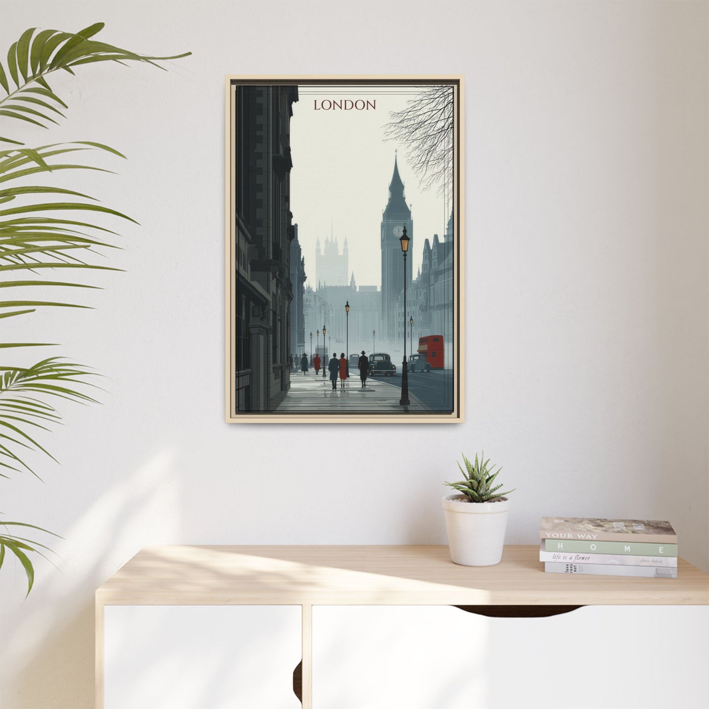 London Street Matte Canvas Print — Framed Vintage Cityscape Wall Art