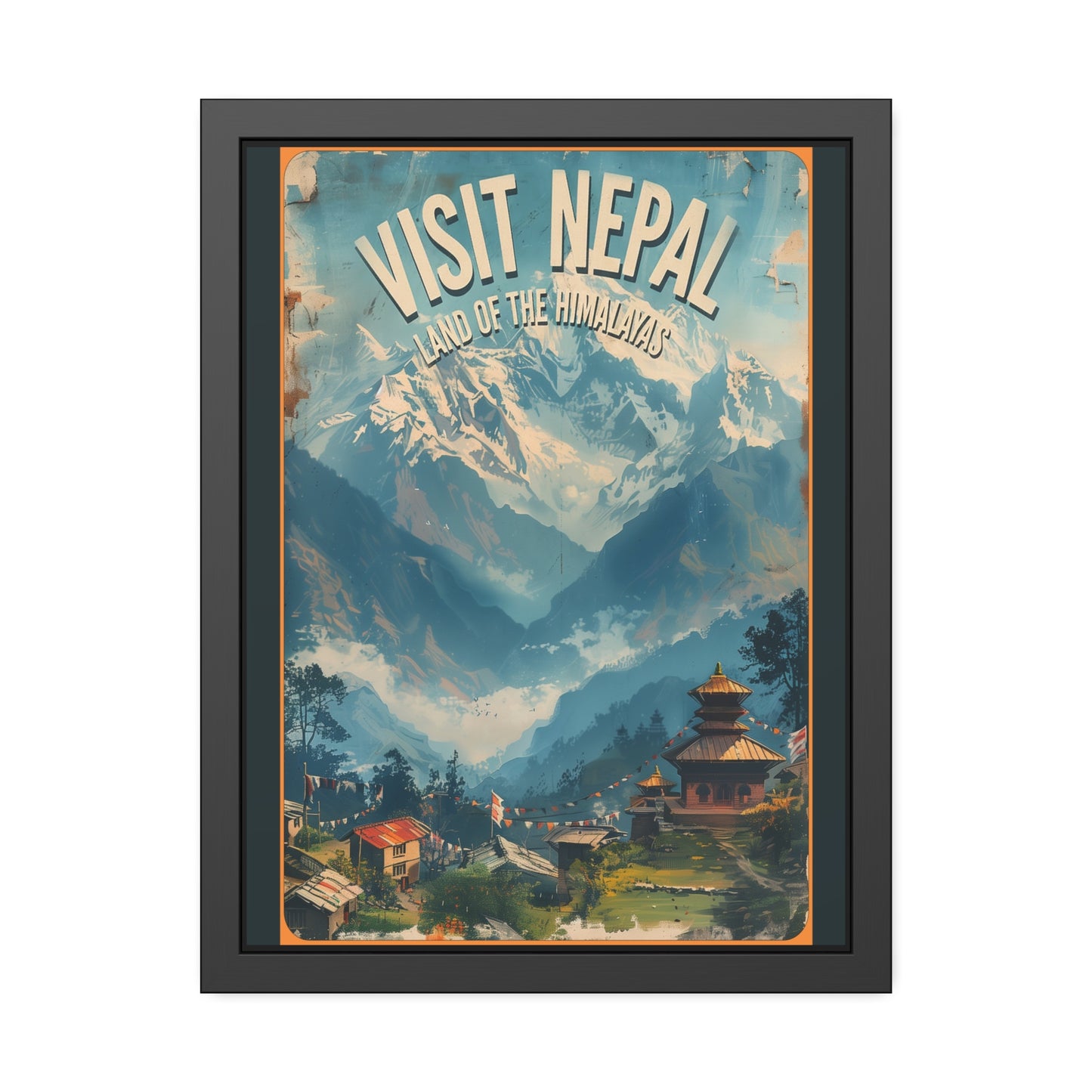 Visit Nepal Vintage Travel Poster — Framed Paper Poster