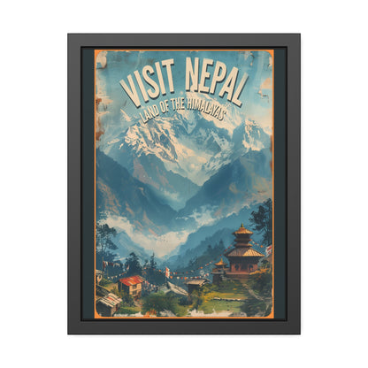 Visit Nepal Vintage Travel Poster — Framed Paper Poster