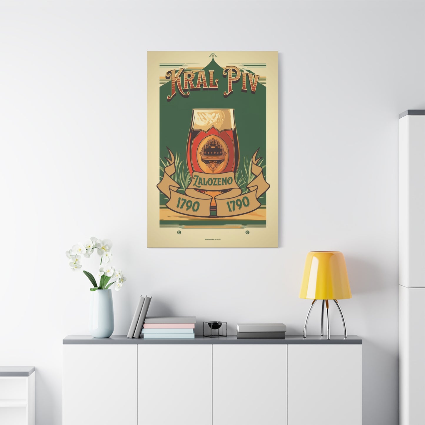 "Vintage Kral Piv Beer Poster - Zalozeno 1790 Frameless Stretched Matte Canvas" Matte Canvas, Stretched, 1.25"