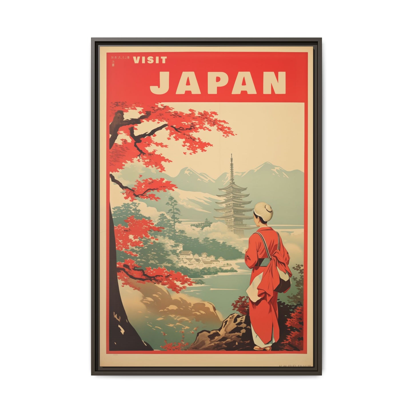 Visit Japan Vintage Travel Poster Matte Canvas Print (Framed)