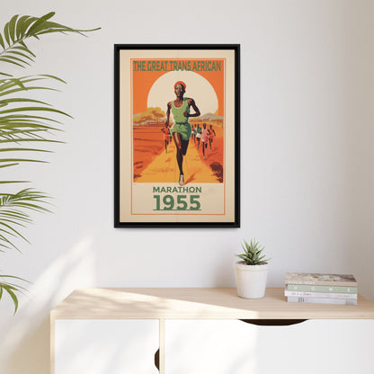 "The Great Trans African Marathon – 1955 Vintage Sports Canvas" Matte Canvas, Black Frame