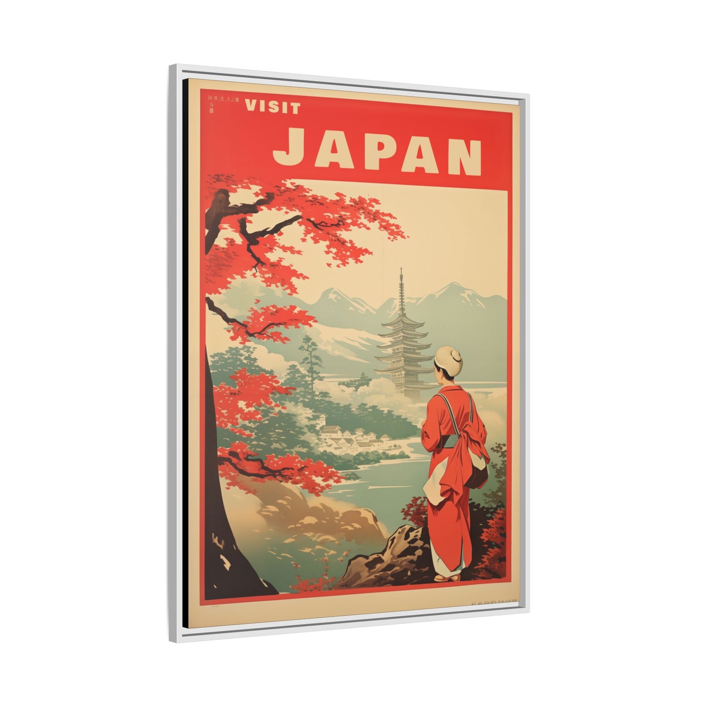 Visit Japan Vintage Travel Poster Matte Canvas Print (Framed)