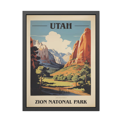 Vintage Utah Zion National Park travel framed art print, black frame, 24 by 32 inch