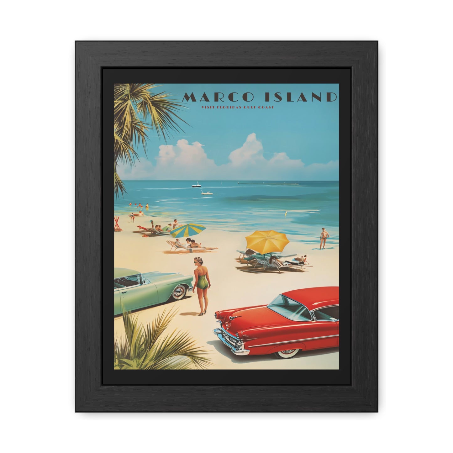 "Marco Island Retro Beach Scene – Vintage Wall Art of Florida’s Gulf Coast", Framed Posters
