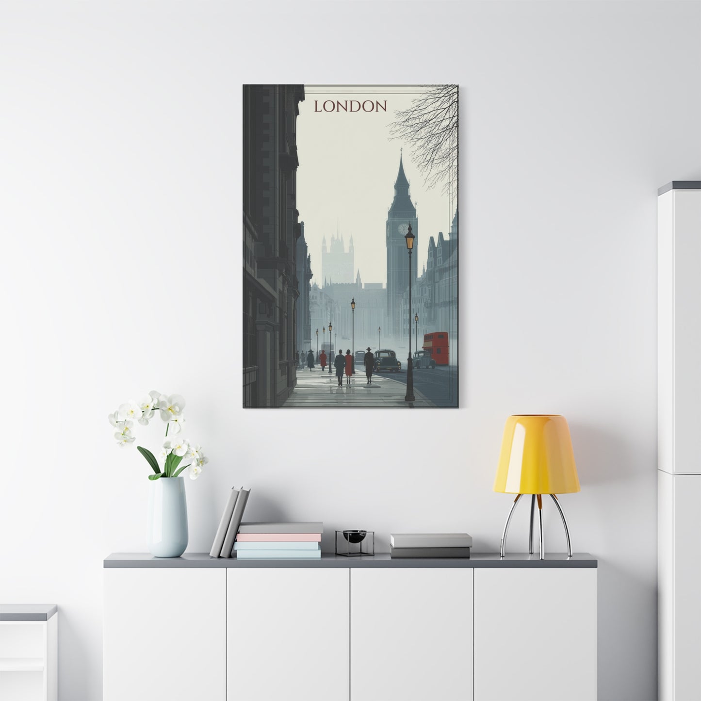 London Cityscape Matte Canvas Print - Vintage Big Ben Wall Art