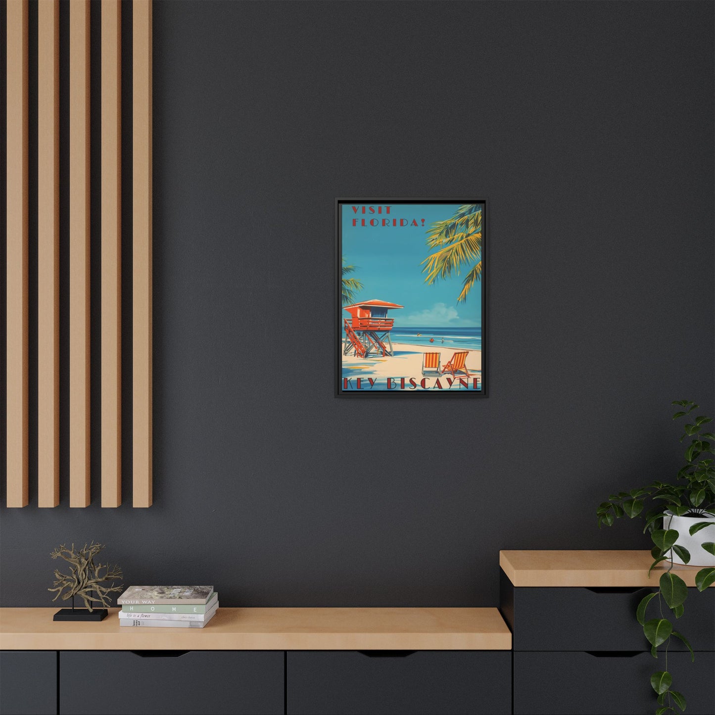 Key Biscayne Vintage Travel Poster Matte Canvas Print — Framed “Visit Florida!” Beach Wall Art