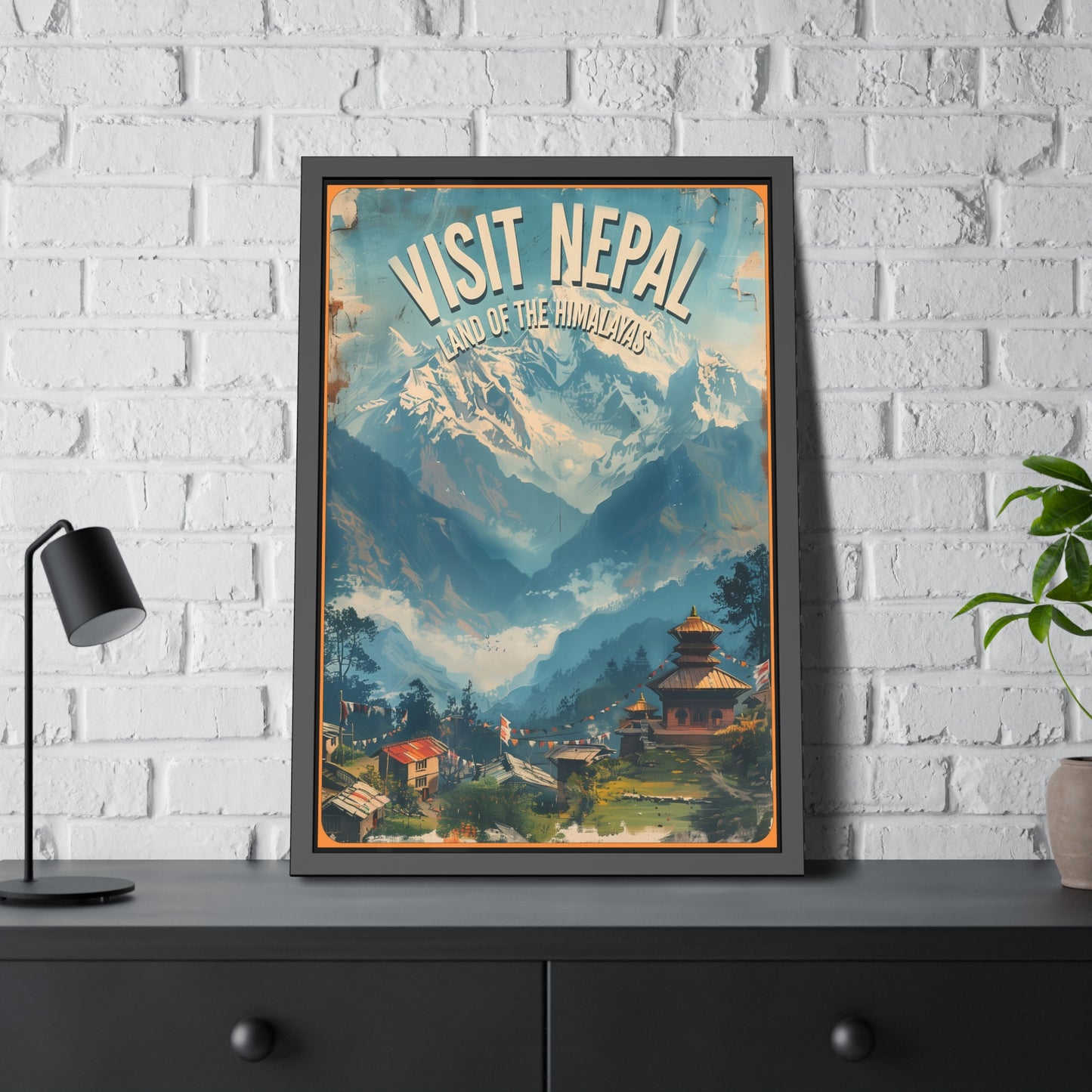 Visit Nepal Vintage Travel Poster — Framed Paper Poster