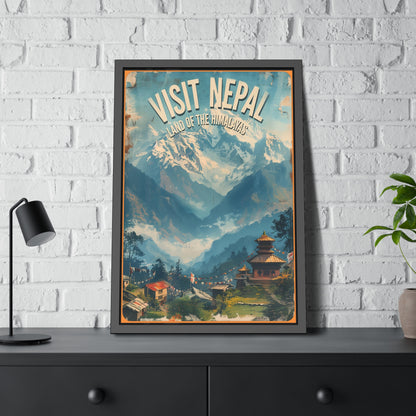 Visit Nepal Vintage Travel Poster — Framed Paper Poster