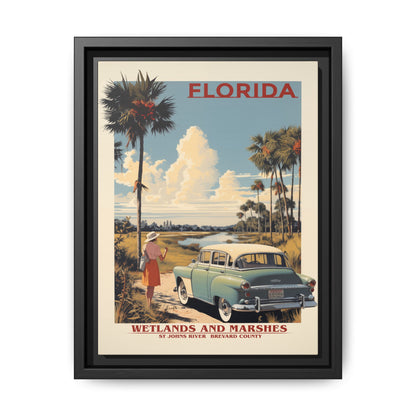 "Vintage Florida Wetlands and Marshes Poster - St. Johns River Brevard County Matte Canvas Wall Art with Black Frame" Matte Canvas, Black Frame