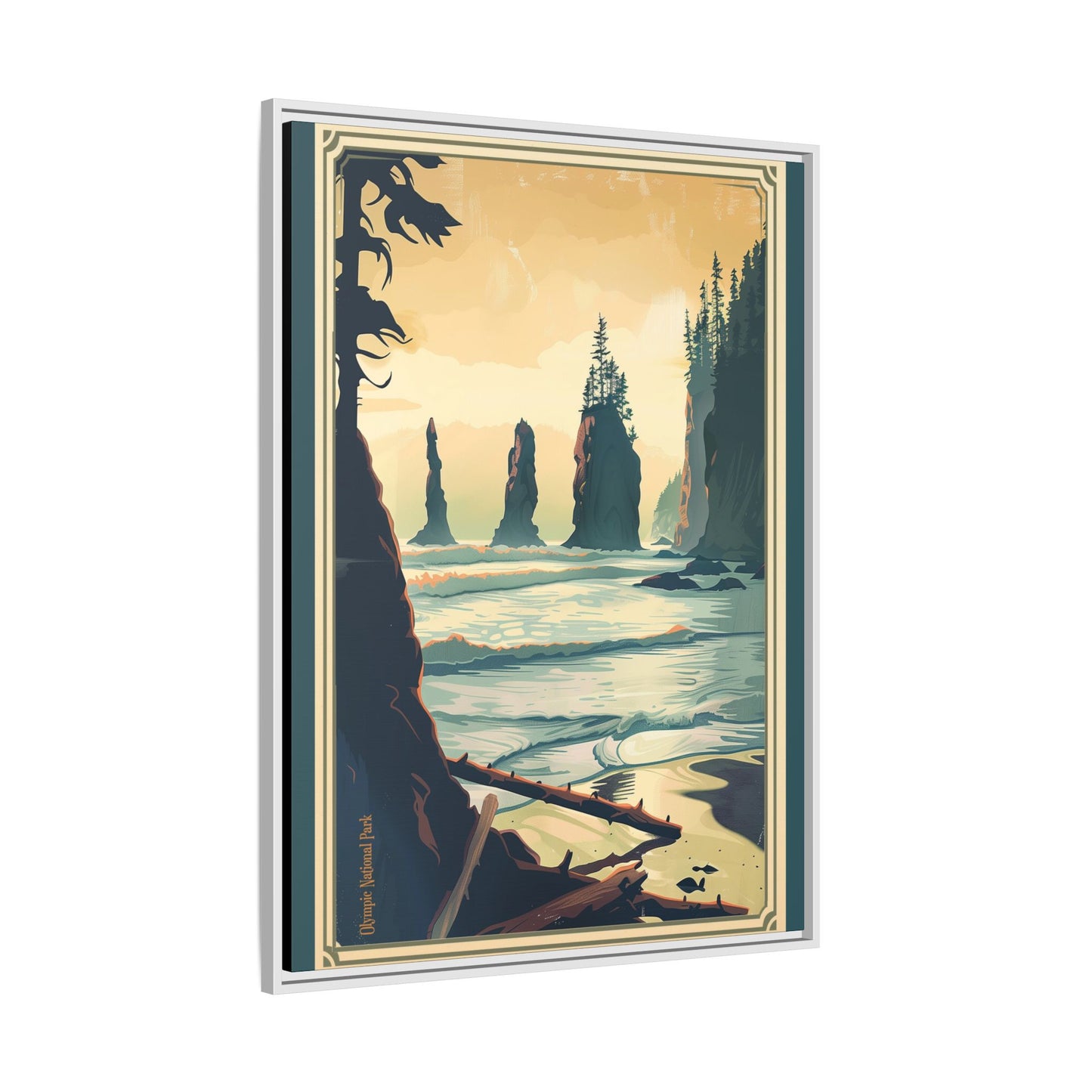 Framed Coastal Cliff Canvas Print — Vintage Seascape Wall Art