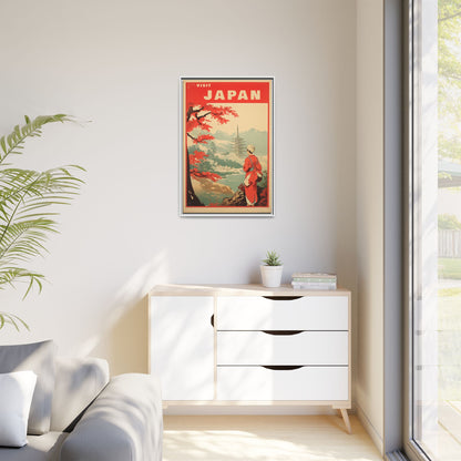 Visit Japan Vintage Travel Poster Matte Canvas Print (Framed)