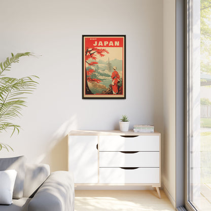 Visit Japan Vintage Travel Poster Matte Canvas Print (Framed)