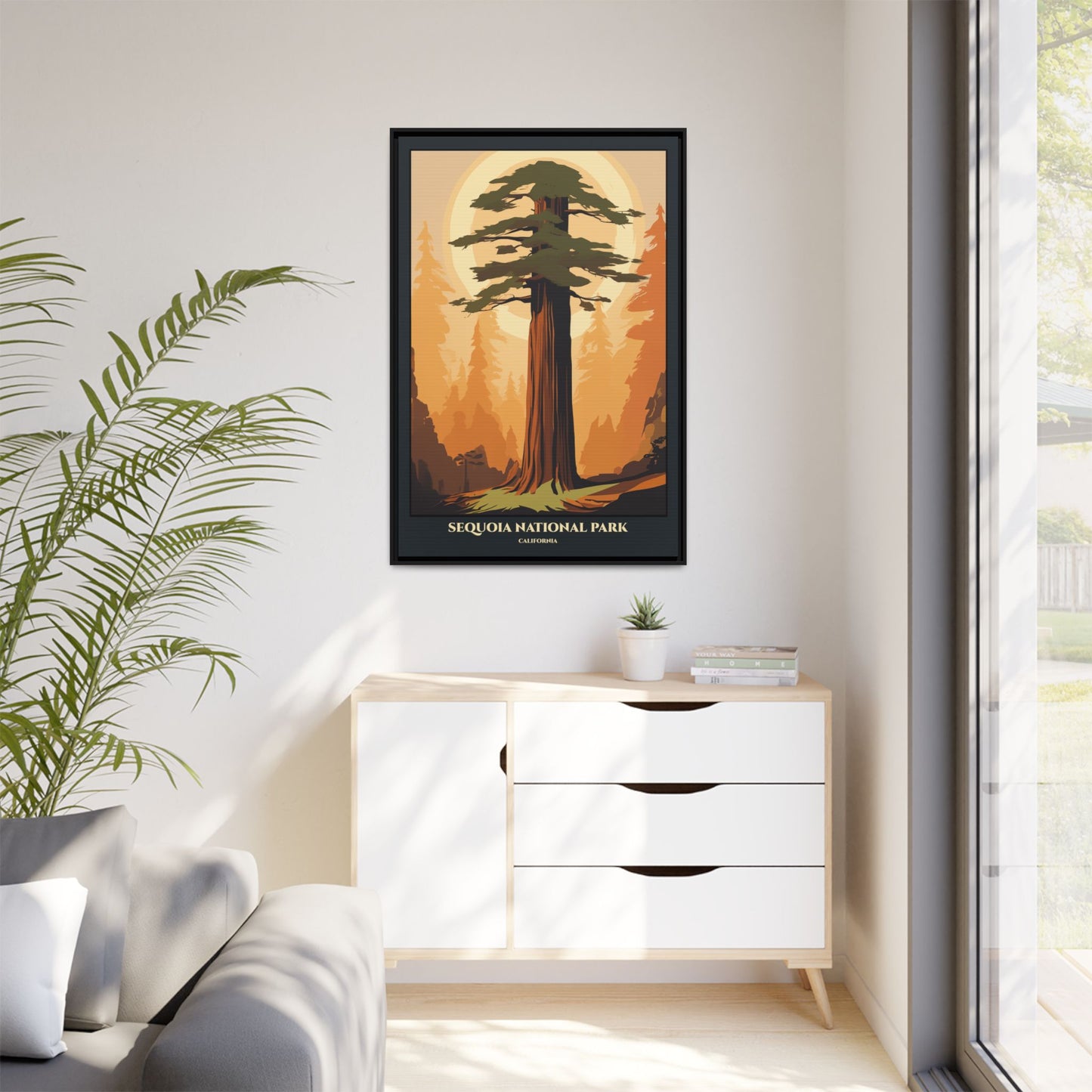 "Vintage Sequoia National Park Poster - California Matte Canvas Wall Art with Black Frame" Matte Canvas, Black Frame