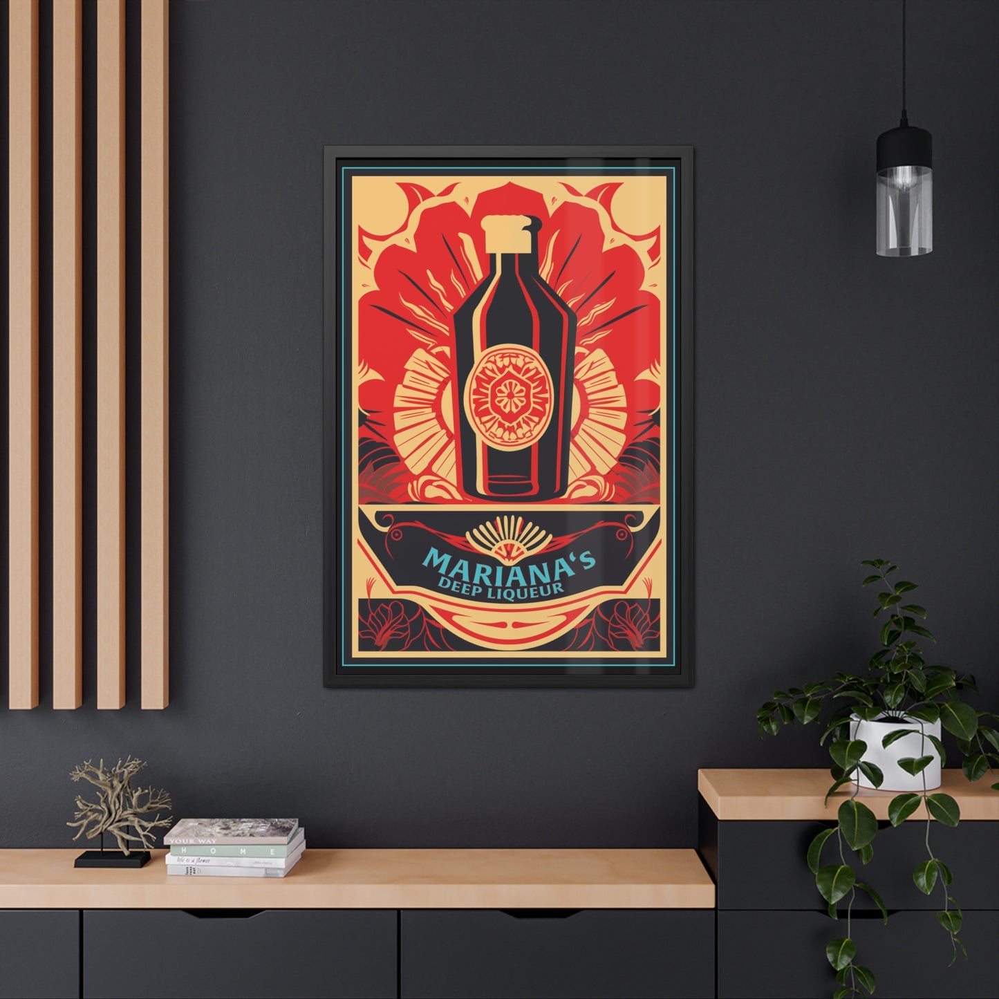 Mariana's Deep Liqueur Art Deco Poster - Exotic Elegance with Tropical Vibes Framed Posters