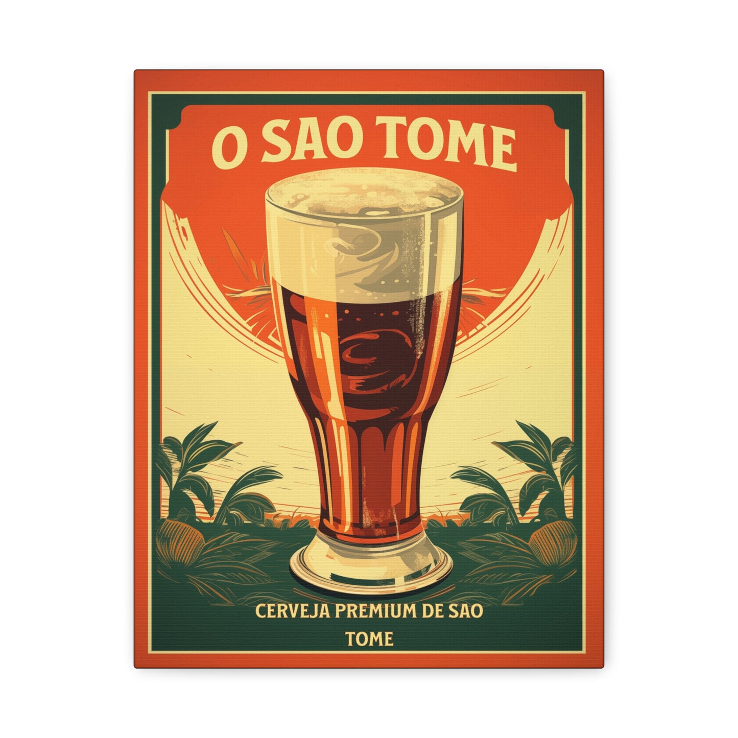"Vintage São Tomé Beer Poster - Premium Cerveja de São Tomé Frameless Stretched Matte Canvas"
