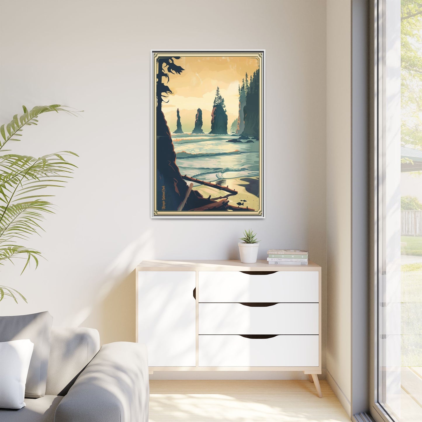 Framed Coastal Cliff Canvas Print — Vintage Seascape Wall Art