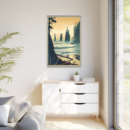 Framed Coastal Cliff Canvas Print — Vintage Seascape Wall Art