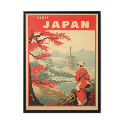 Visit Japan Vintage Travel Poster Matte Canvas Print (Framed)